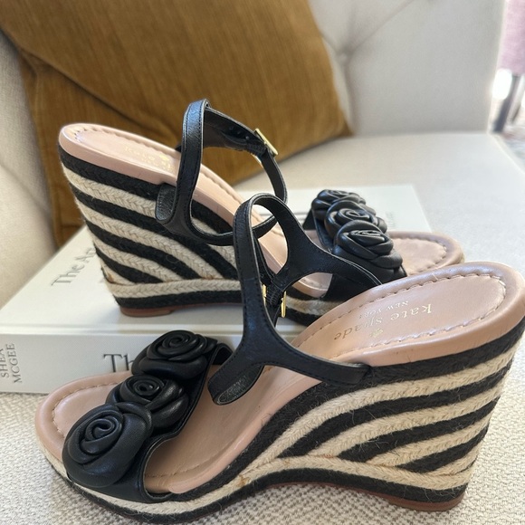 Kate Spade Espadrilles Wedge Sandals Black and White Size 6.5 - Picture 5 of 9